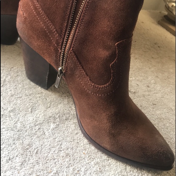 Frye Shoes - FRYE chocolate brown distressed suede booties